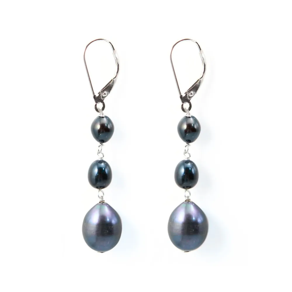 Bo argent 925 Perle d'eau douce noir 