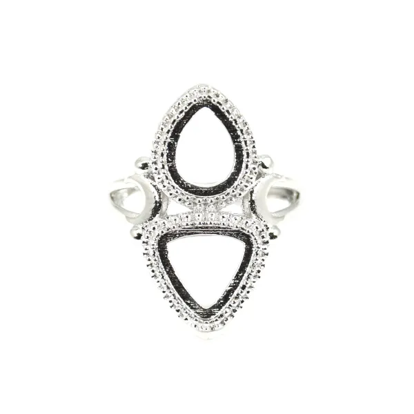 Bague réglable pour cabochon goutte & triangle - Argenté x 1pc