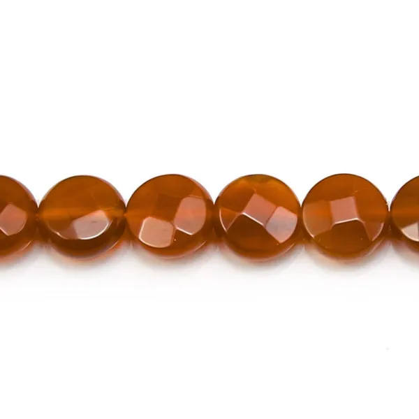 Ágata vermelha redonda plana facetada, 8mm x 40cm