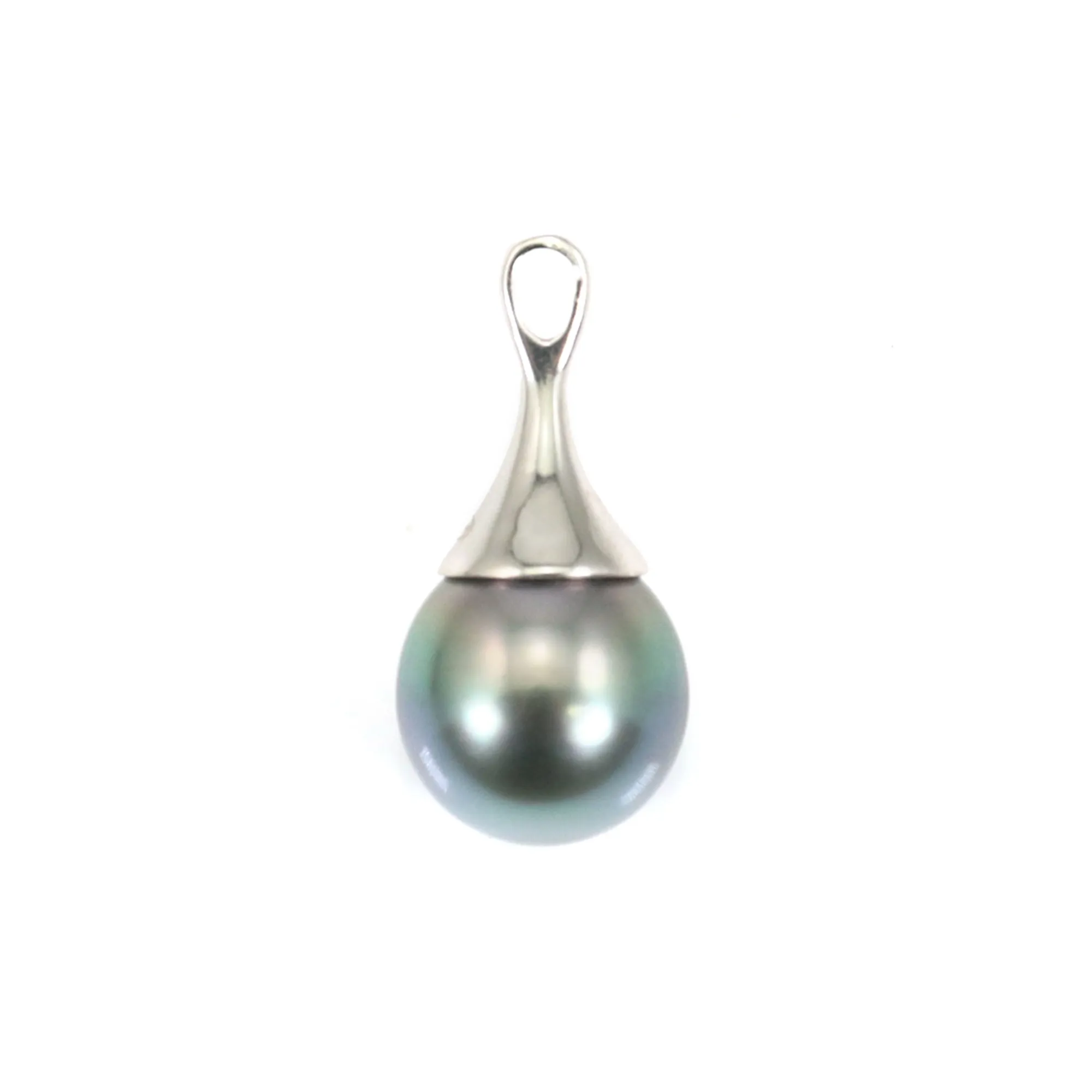 Pendentif Perle De Tahiti Ronde 9 Mm Sur Bélière Argent Rhodié 925 - Neuf Avec étiquettes