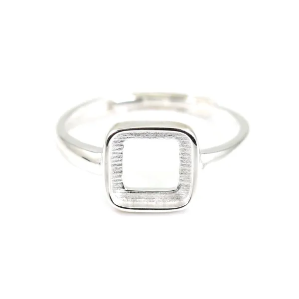 Anello regolabile per cabochon quadrato da 8 mm - Argento 925 x 1 pezzo