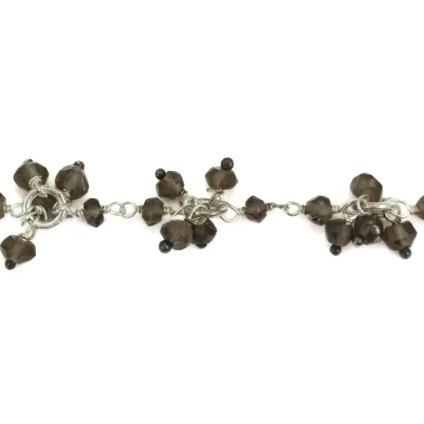 Chaîne en argent & perles de quartz fumé x 20cm