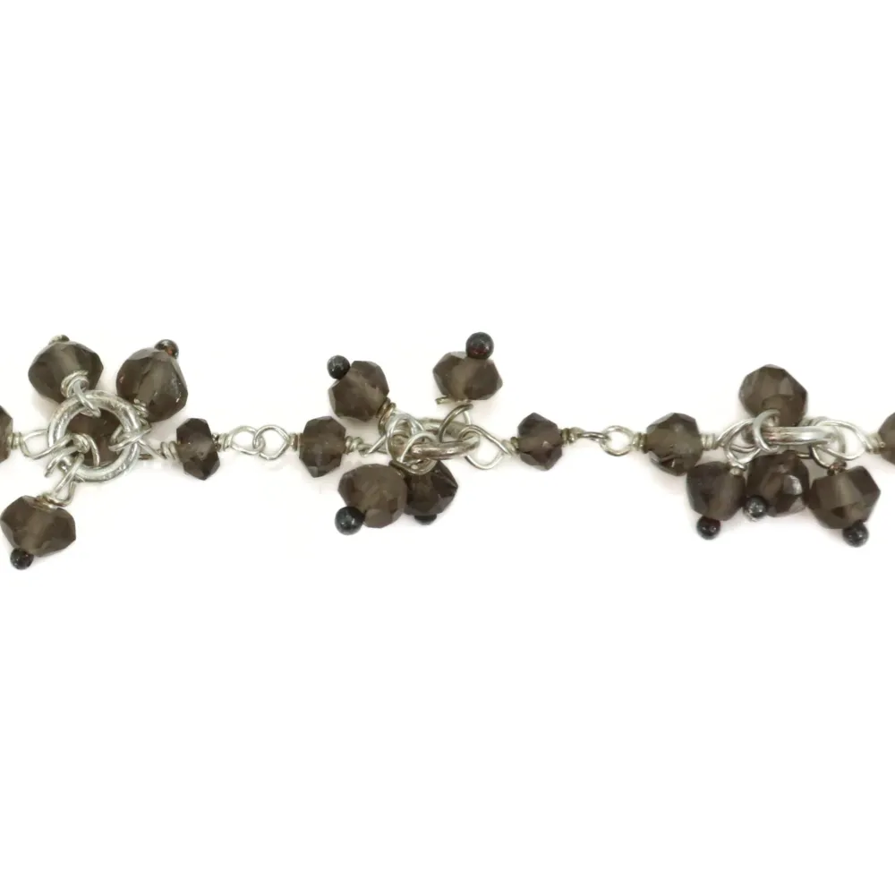 Chaîne en argent & perles de quartz fumé x 20cm