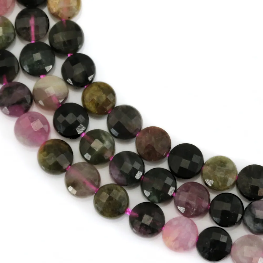 Tourmaline multicolore, de forme ronde plate facetté, 6mm x 39cm