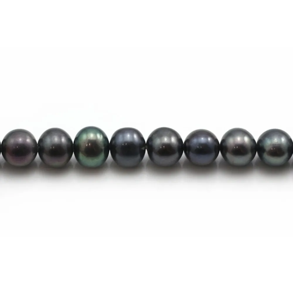 Perles de culture d'eau douce, bleu foncé, ronde, 6-7mm x 40cm
