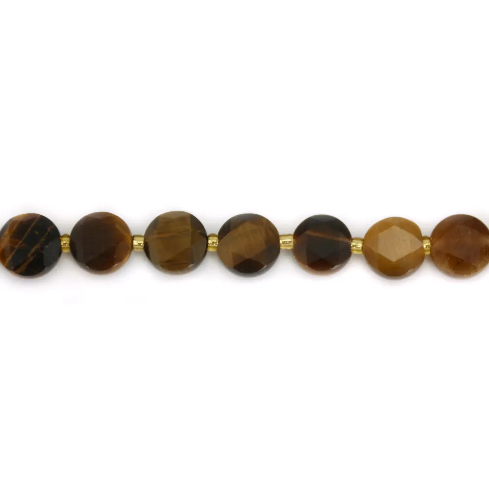 Oeil de tigre rond plat facetté 8mm x 8pcs