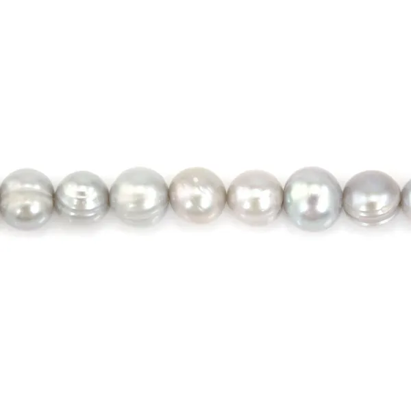 Perles d'eau douce rondes gris argenté 8-9mm x 40cm