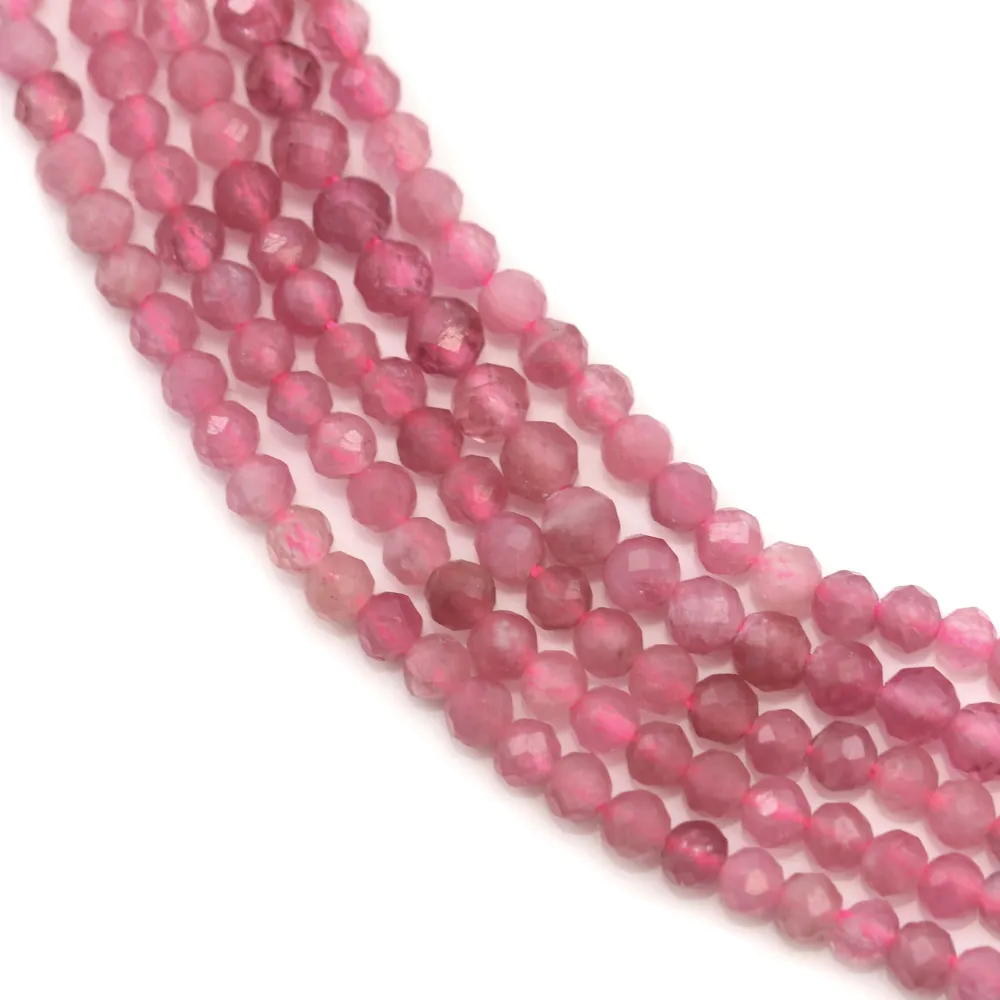 Tourmaline rose, de forme ronde facetté, 2mm x 39cm