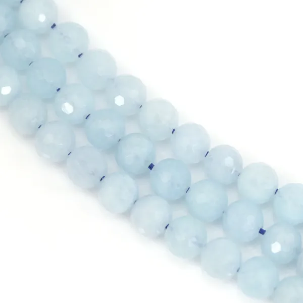 Aquamarine, round faceted, 8mm x 38cm