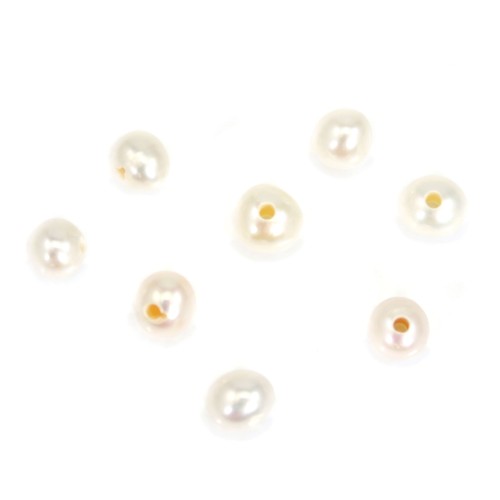 Perle D'eau Douce blanc rondelle 5-6mm Grand Trou 1.4mm x 2pc