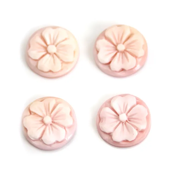 Cabochão Cameo Rosa Concha flor redonda 12mm x 1pc