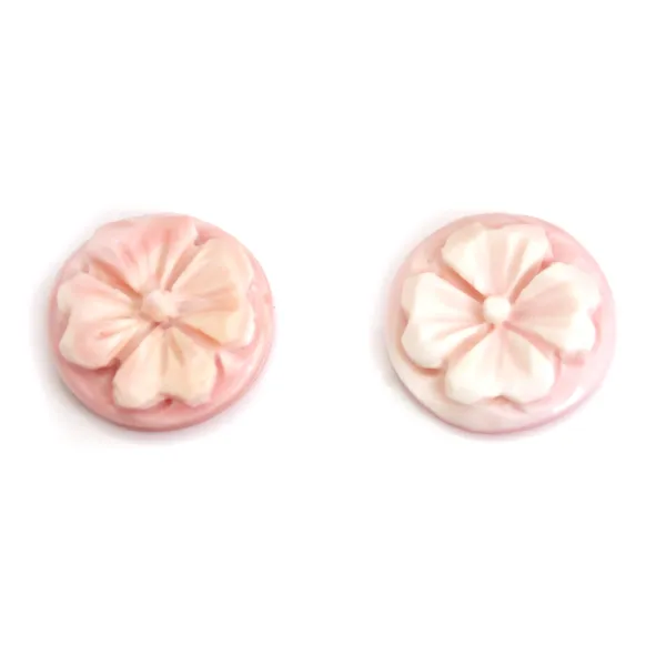 Cabochon Camée Conque rose rond fleur 12mm x 1pc