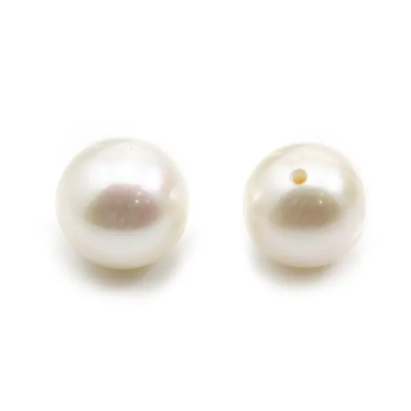 Perle de culture d'eau douce, semi-percée , blanche, ronde, 9.5-10mm x 1pc
