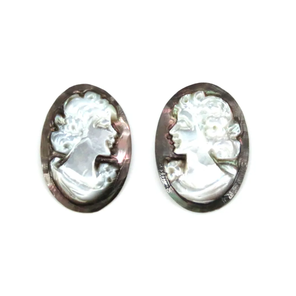 Cabochon Camée Nacre gris ovale femme 10x14mm x 1pc