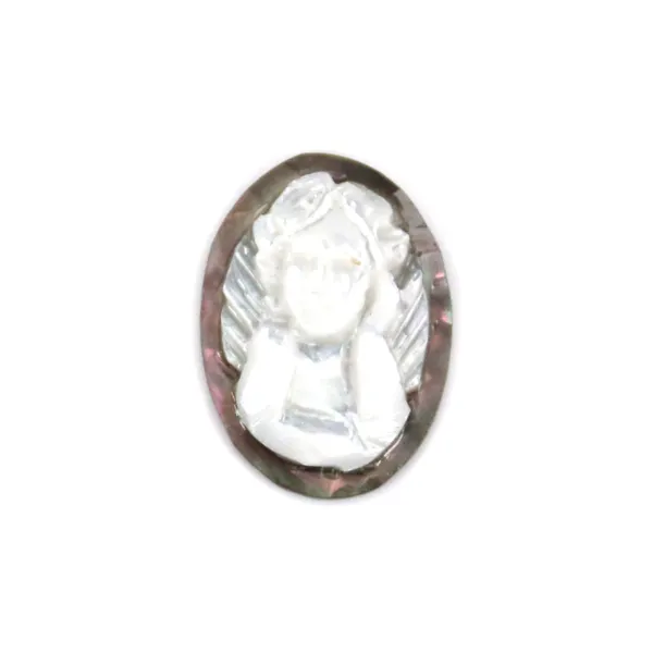Cabochon Cameo Madreperla ovale Angelo grigio 10x14 mm x 1 pz