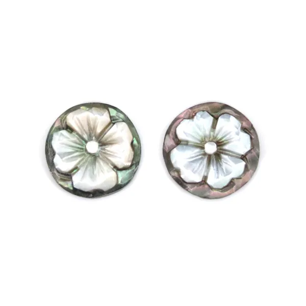 Cabochon Cameo Madreperla fiore rotondo 12mm x 1pc