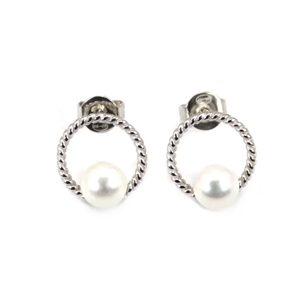 Pendiente aro perla cultivada blanca - Plata 925 rodiada x 2pcs