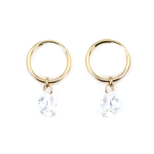 Earring zirconium oxide drop 6x8mm - Gold Filled x 2pcs