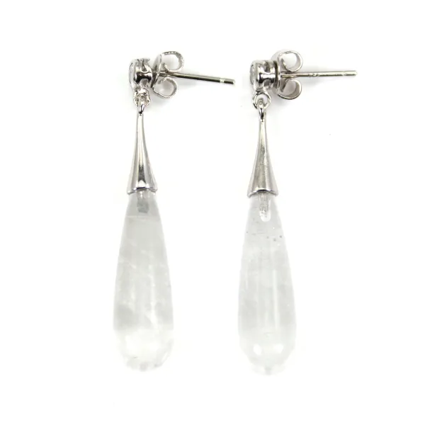 Boucles d'oreilles Cristal de roche goutte 7x23mm - Argent 925 Rhodié x 2pcs
