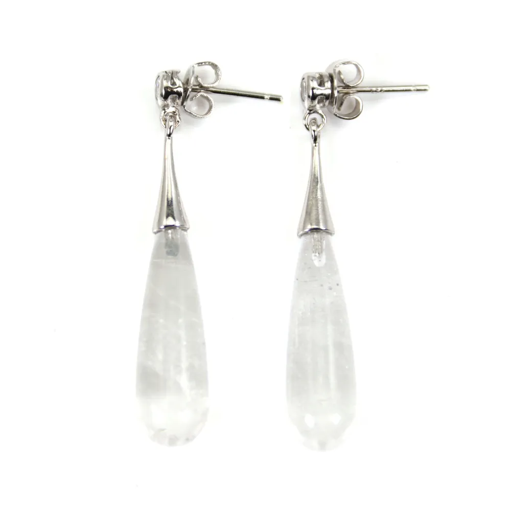 Boucles d'oreilles Cristal de roche goutte 7x23mm - Argent 925 Rhodié x 2pcs