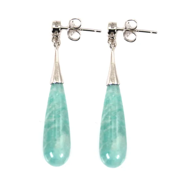 Peruvian Amazonite drop earring 7x23mm - Silver 925 Rhodium x 2pcs