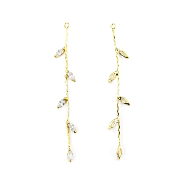 Breloque 60mm avec zirconium, doré sur laiton x 2pcs