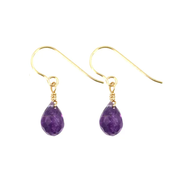 Earring Amethyst faceted drop 4x6mm - Gold Filled x 2pcs