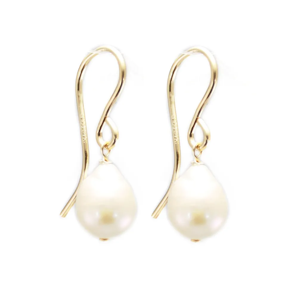 Pendiente gota perla cultivada barroca blanca 6x8mm - Gold Filled x 2pcs