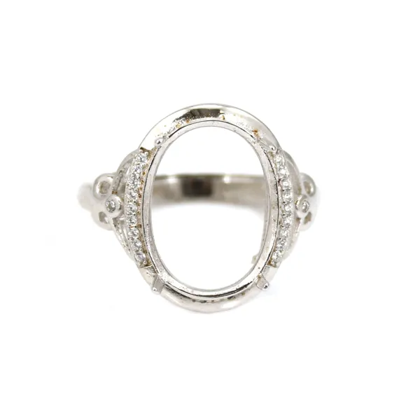 Einstellbarer Ring für Cabochon 13x18mm - Zirkoniumoxid & 925er Silber rhodiniert x 1Stk