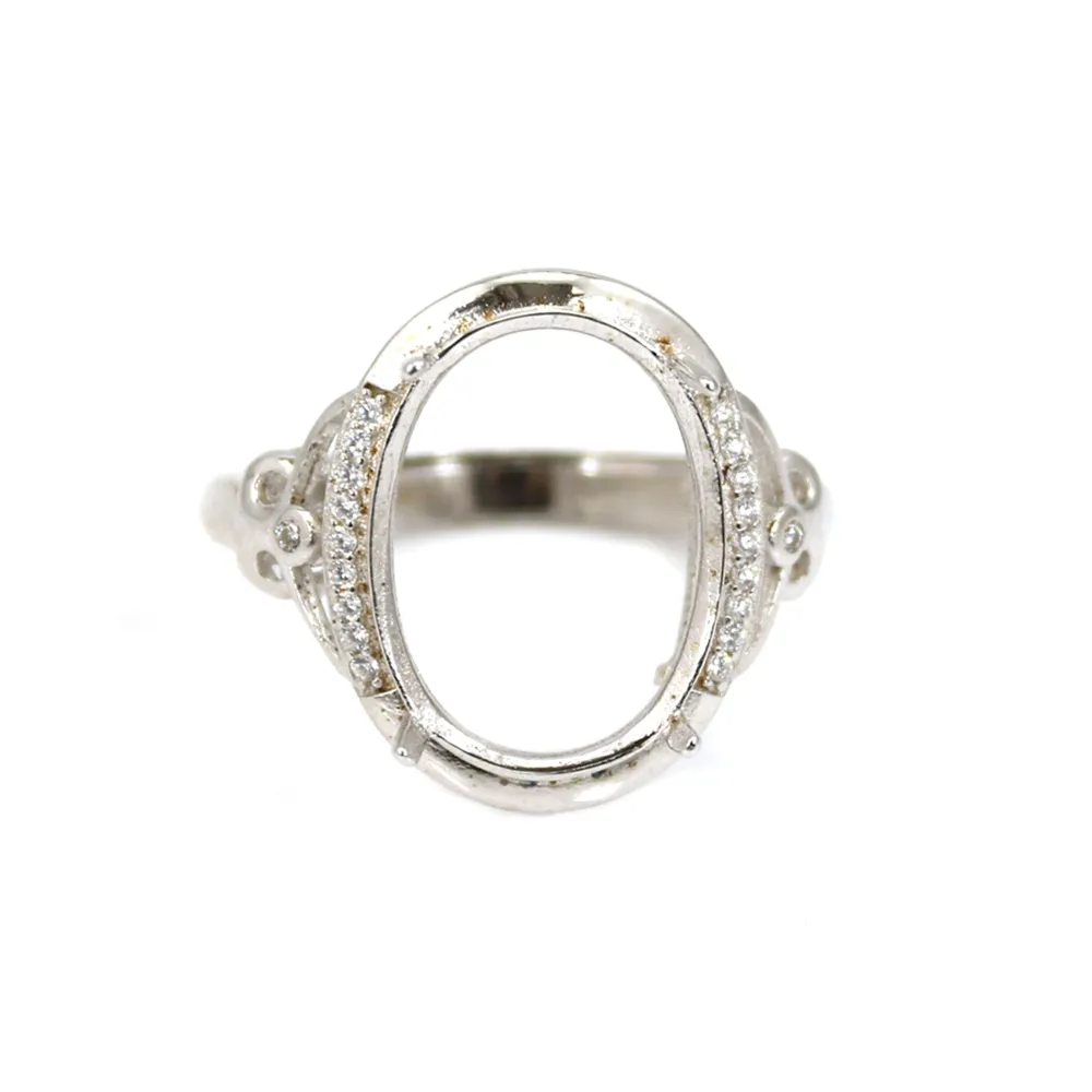 Anel ajustável para cabochão 13x18mm - óxido de zircónio e prata 925 banhada a ródio x 1 unidade