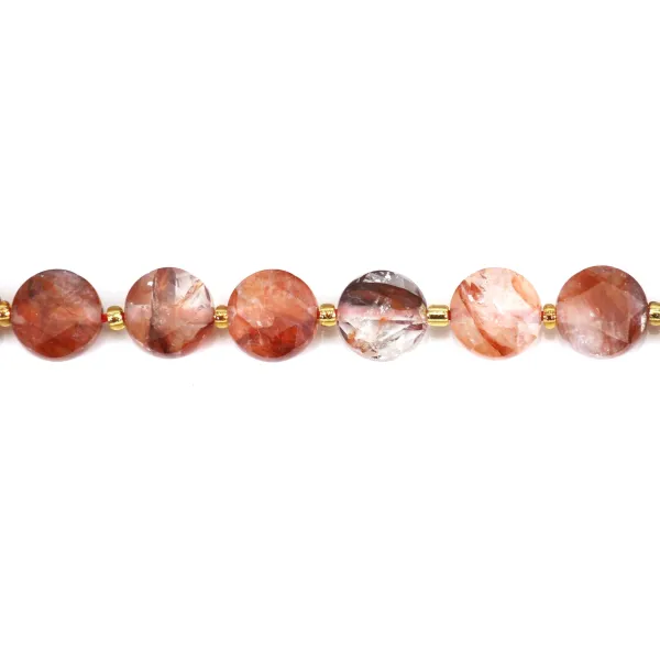 Quarzo Ematoide rosso (Quarzo fuoco) rotondo piatto sfaccettato 8.5mm x 38cm (39 pezzi)
