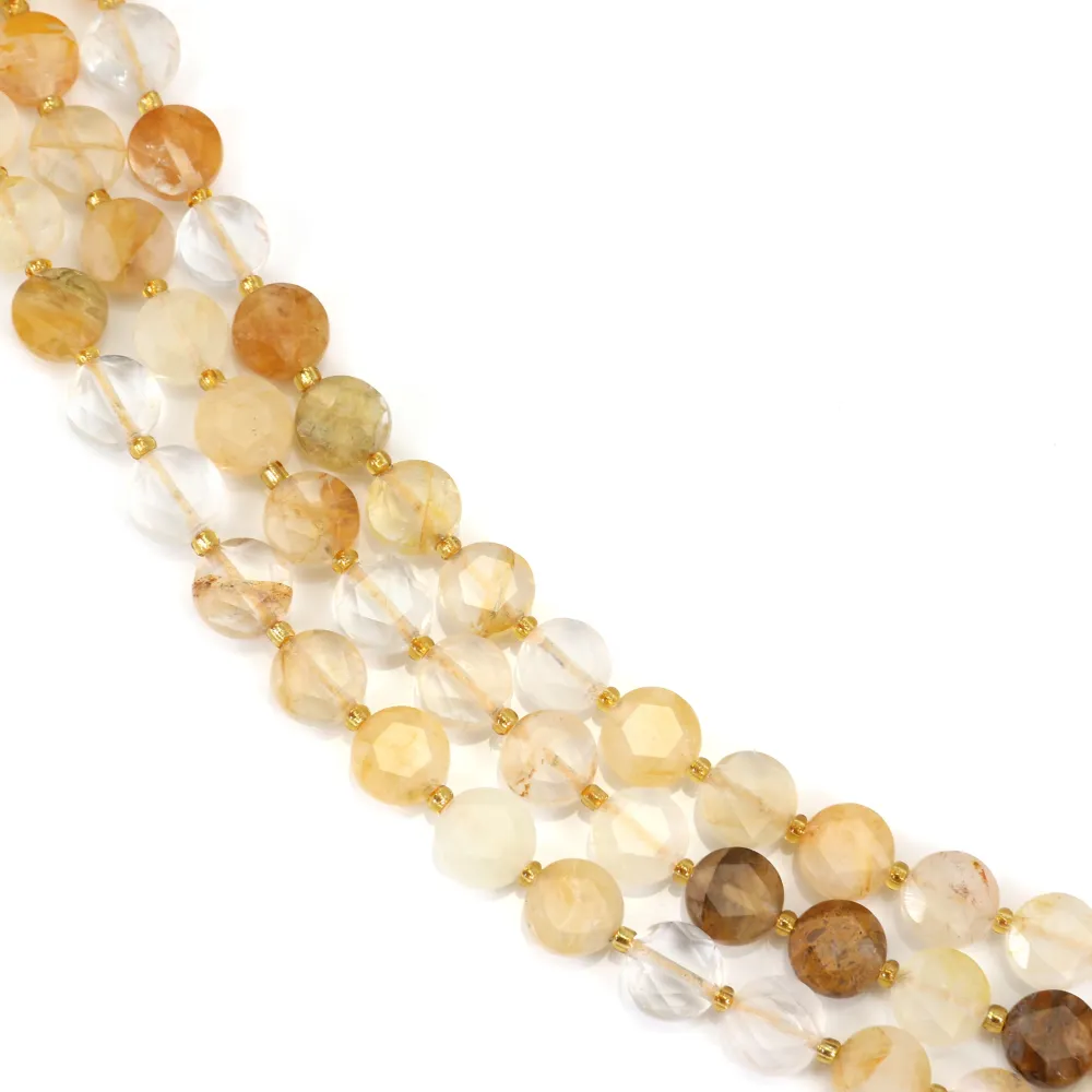 Quartz Hématoïde jaune rond plat facetté 8mm x 38cm