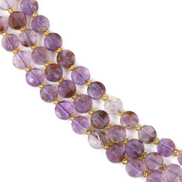 Round faceted purple phantom quartz 8mm x 38cm (39pcs)