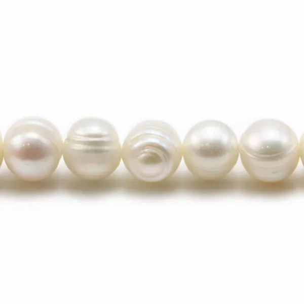 Perles de culture d'eau douce, blanche, ovale/irrégulière, 6-8mm x 36cm