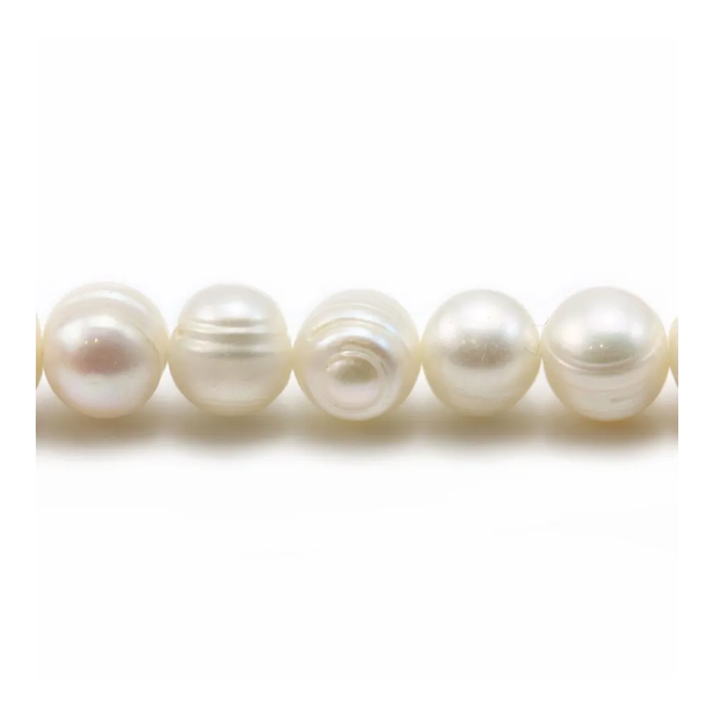 Perles de culture d'eau douce, blanche, ovale/irrégulière, 6-8mm x 36cm