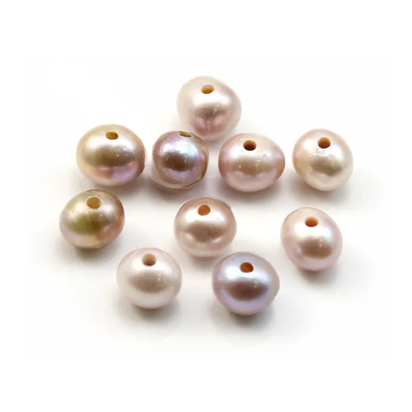 Perle d'eau douce ronde rose violacé à large perçage 7.5-8.5mm x 1pc