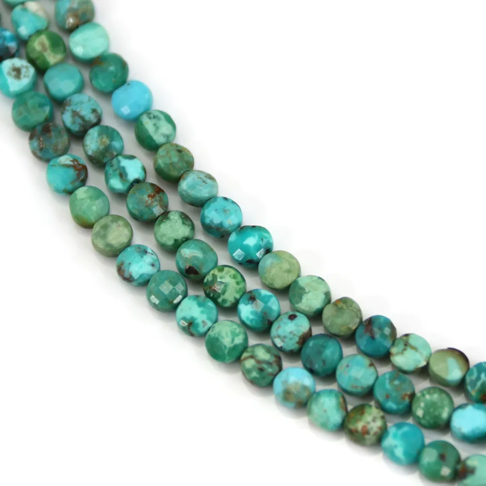 Turquoise, de forme ronde plate facetté, 4mm x 40cm