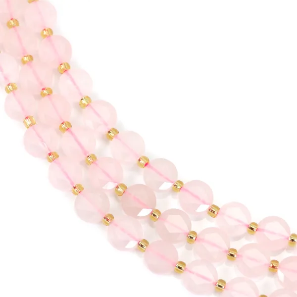 Quartz rose rond plat facetté 8mm x 38cm