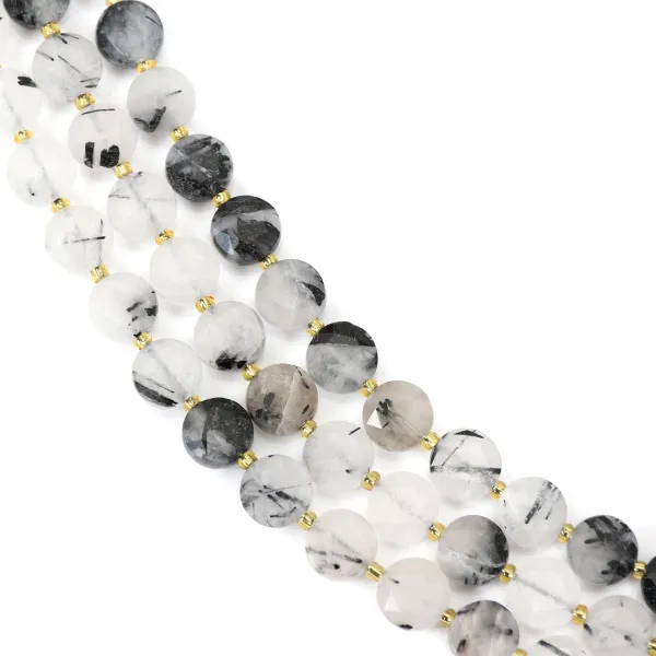 Quarzo Rutilato nero rotondo piatto sfaccettato 8mm x 38cm (40 pezzi)