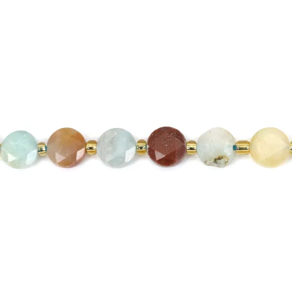 Multicolored faceted flat round Amazonite beads 8mm x 38cm (37 pieces)