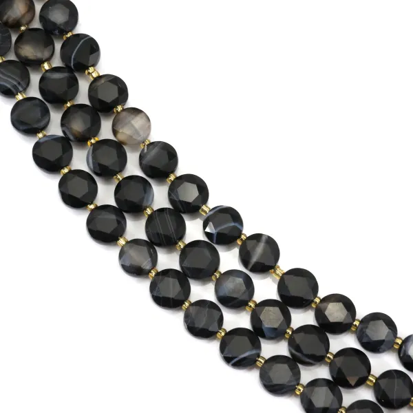 Ágata negra rayada redonda plana facetada 8mm x 38cm (41 piezas)