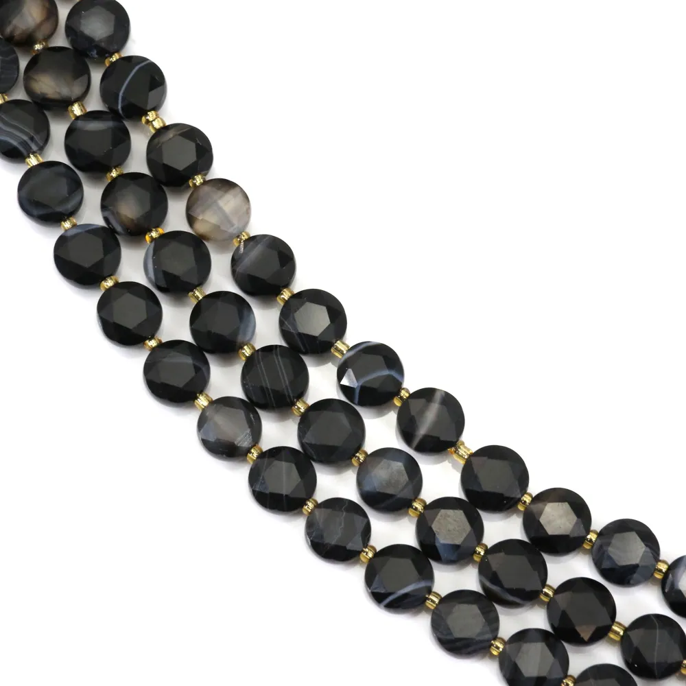 Black banded flat faceted round 8mm x 38cm Agate (41 pieces)