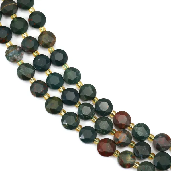 Bloodstone (Heliotrope) flat faceted round beads 8mm x 38cm (37 pieces)