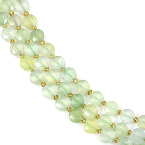 Prehnite rotonda piatta sfaccettata 8.5mm x 38cm (37 pezzi)