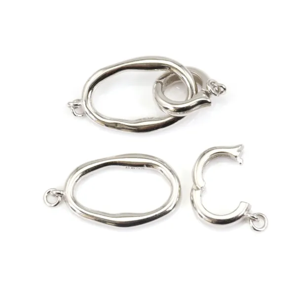 Fecho de encaixe de dois anéis estilizados 12x25mm - Prata 925 rodinada x 1 unidade