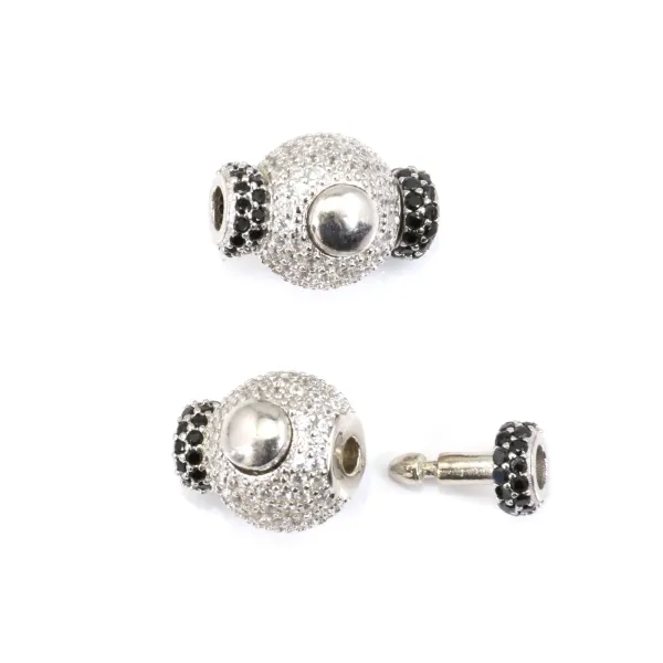 Fermoir à clipser strass rond 12x17mm - oxyde de zirconium & Argent 925 rhodié x 1pc