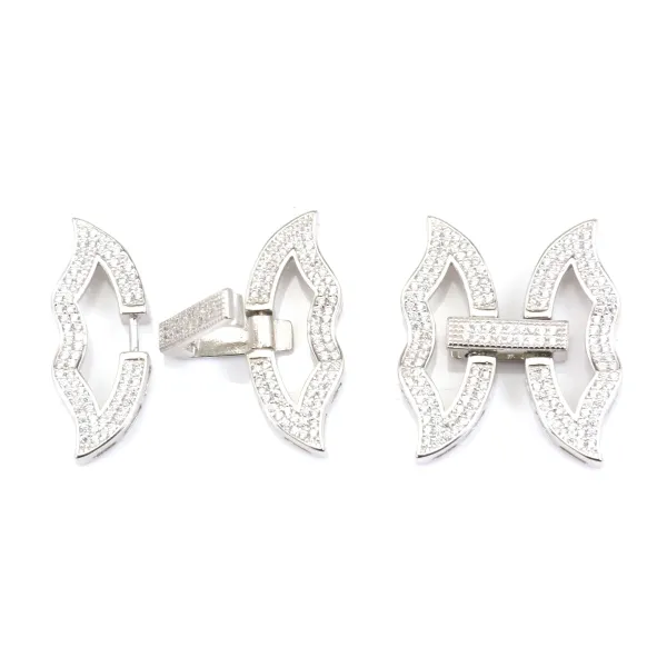 Clasp to clip rhinestone lips 24x26mm - cubic zirconia & Rhodium plated 925 Silver x 1pc
