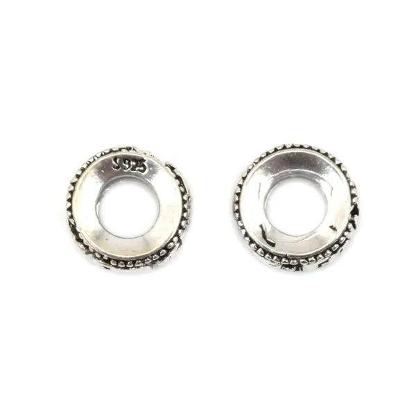 Bead spacer rondelle Tibetan mantra 5x9mm - Nielloed 925 Silver x 1pc