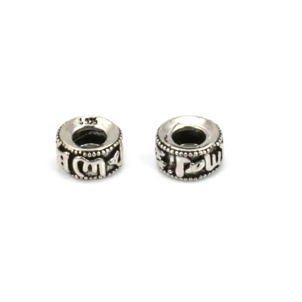 Perle Zwischenperle Rondelle Tibetisches Mantra 5x9mm - Geschwärztes 925er Silber x 1 Stück