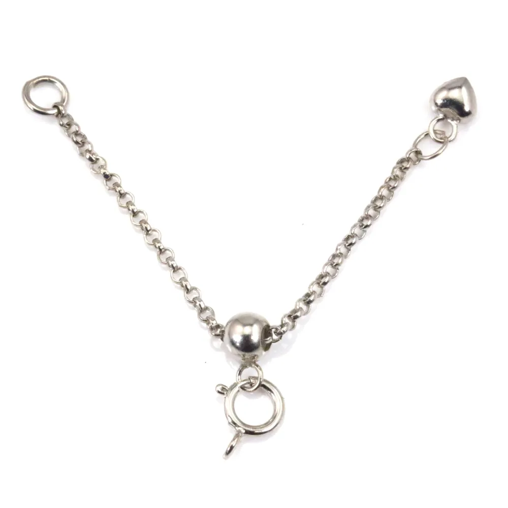 Adjustable heart extension chain with a 5mm clasp - Rhodium-plated 925 Silver x 1pc